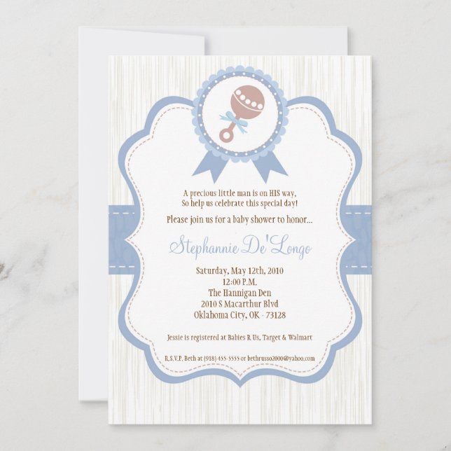 Invitación en Baby Shower para niños de 5 x 7 años (Anverso)