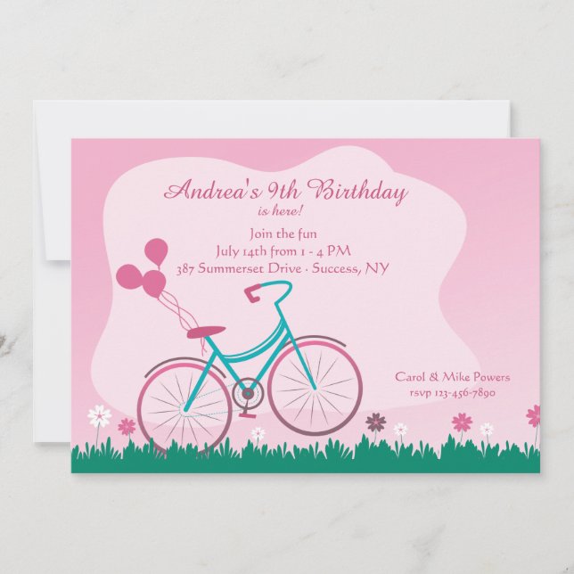 Invitación en bicicleta de chica (Anverso)