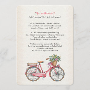 Invitación en bicicleta rosa personalizada