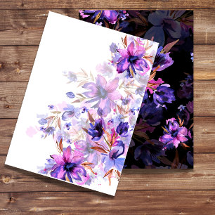 Invitación en blanco acuarela flor morada rosa