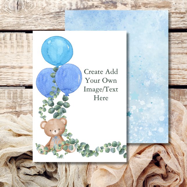 Invitación En blanco Agrega tu propio oso de niño globo eucal (Subido por el creador)