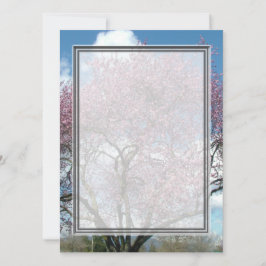 invitación en blanco, árbol de flor de cerezo