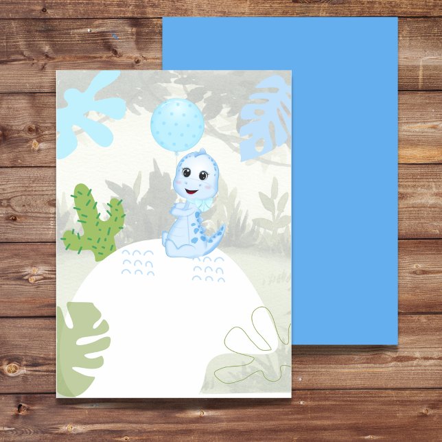 Invitación en blanco DIY Lindo dinosaurio azul glo (Subido por el creador)