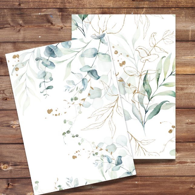 Invitación en blanco Eucalyptus Green, Gold Swirl (Subido por el creador)