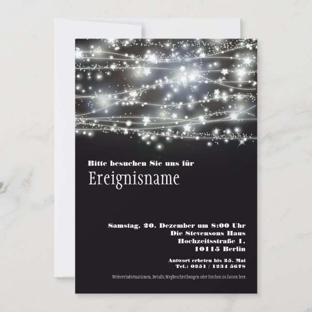 Invitación en blanco y negro de la fiesta de las e (Anverso)