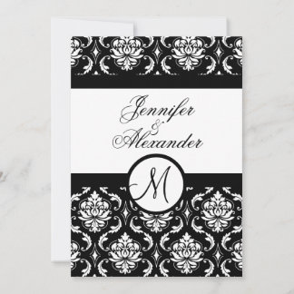 Invitación en blanco y negro de monograma boda