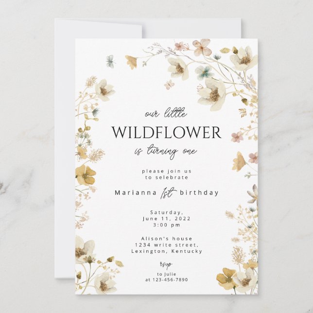 Invitación en boho de cumpleaños de Wildflower (Anverso)