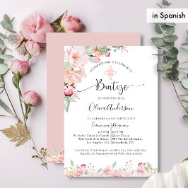 Invitación En castellano, elegante bautismo Rubor Floral rosa