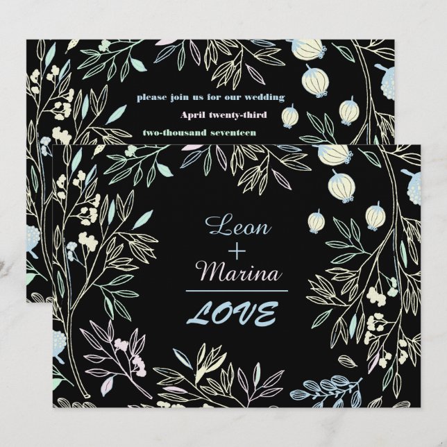 Invitación en colores pastel caprichosa de la boda (Anverso / Reverso)