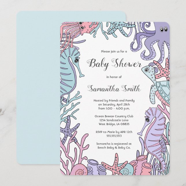 Invitación en colores pastel de Baby Shower de la (Anverso / Reverso)