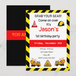 Invitación En construcción Mezclador de concreto Cumpleaños