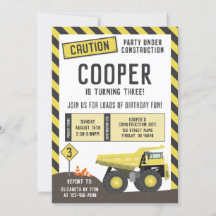 Invitación En construcción, vertedero, cumpleaños, cualquier 