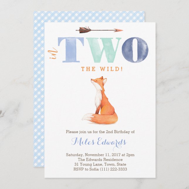 Invitación ¡En DOS el bosque! Segundo cumpleaños de Wild Fox  (Anverso / Reverso)