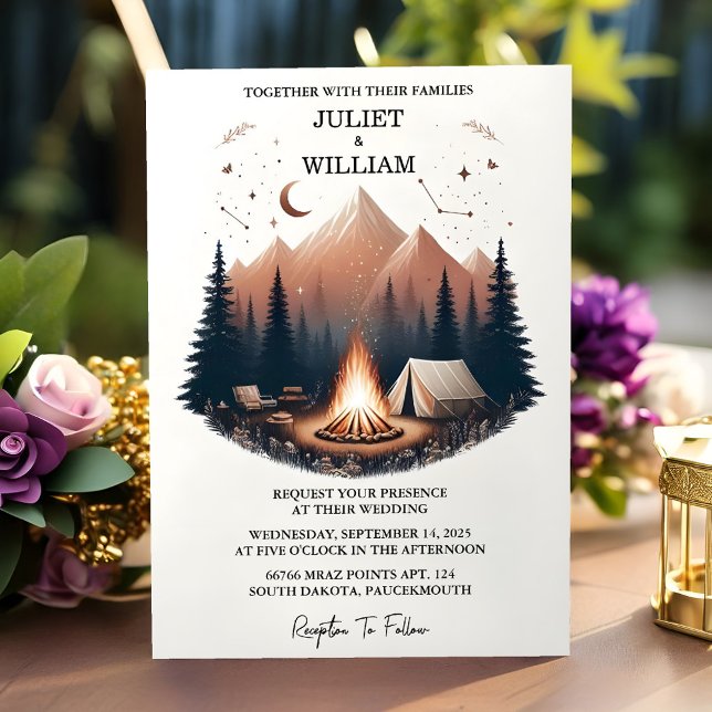 Invitación En el Boda de Camping de Fuego Sky Tree de Madera  (Subido por el creador)