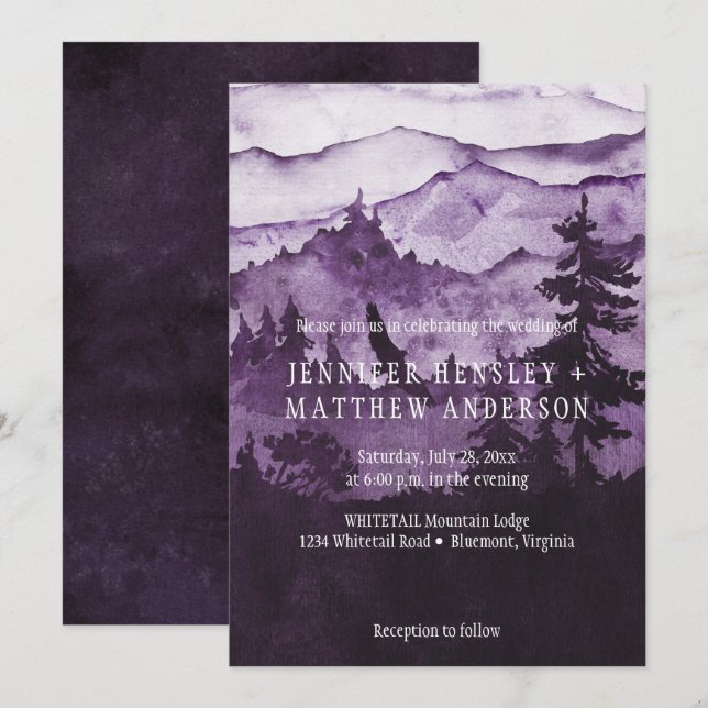 Invitación En El Boda De La Escena De Las Montañas Oscuras Y  (Anverso / Reverso)