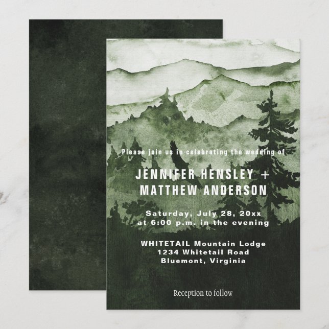Invitación En El Boda De La Escena Verde De Esmeralda Salvaje (Anverso / Reverso)