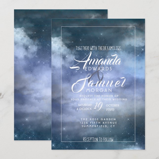 Invitación En el Boda Nueve en la Nube (Anverso / Reverso)