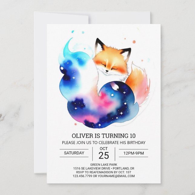 Invitación En el cumpleaños del Fiesta Fox de Woods (Anverso)