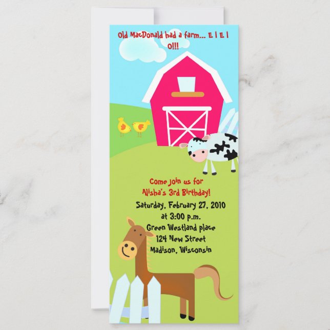 Invitación en el Farm Blue Birthday (Anverso)