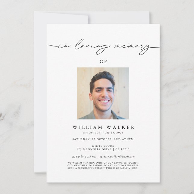 Invitación En el funeral del servicio conmemorativo de la fot (Anverso)