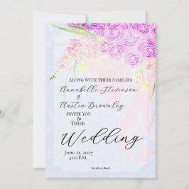 Invitación En el ramo de lazo transparente azul rosa dulce