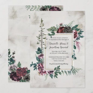 Invitación En el salvaje Boda floral de Borgoña Rústica