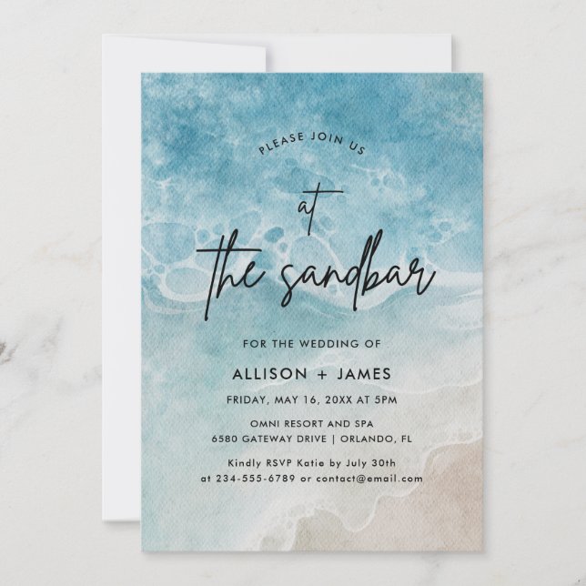 Invitación En El Sandbar Watercolor Beach Wedding (Anverso)
