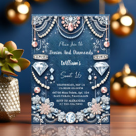 Invitación En Elegante Gema Bling Denim Y Diamantes Dulces 16