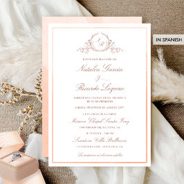 Invitación En español, elegante Boda de Monograma Peach