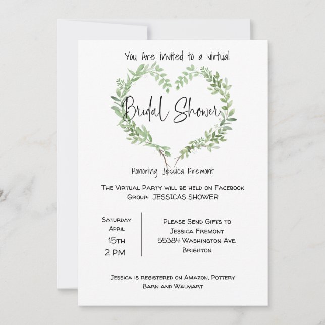 Invitación en Facebook a la ducha virtual de novia (Anverso)