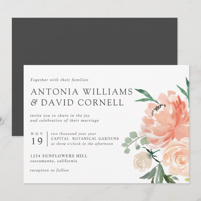 Invitación En flor | Moda boda Floral Rosa Botánica Inv (Anverso / Reverso)