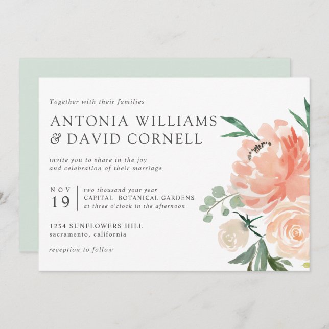 Invitación En flor | Moda boda Floral Rosa Botánica Inv (Anverso / Reverso)