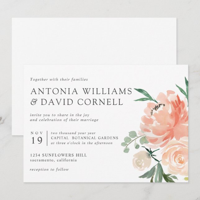 Invitación En flor | Moda boda Floral Rosa Botánica Inv (Anverso / Reverso)