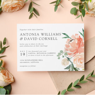 Invitación En flor   Moda boda floral rosado botánico