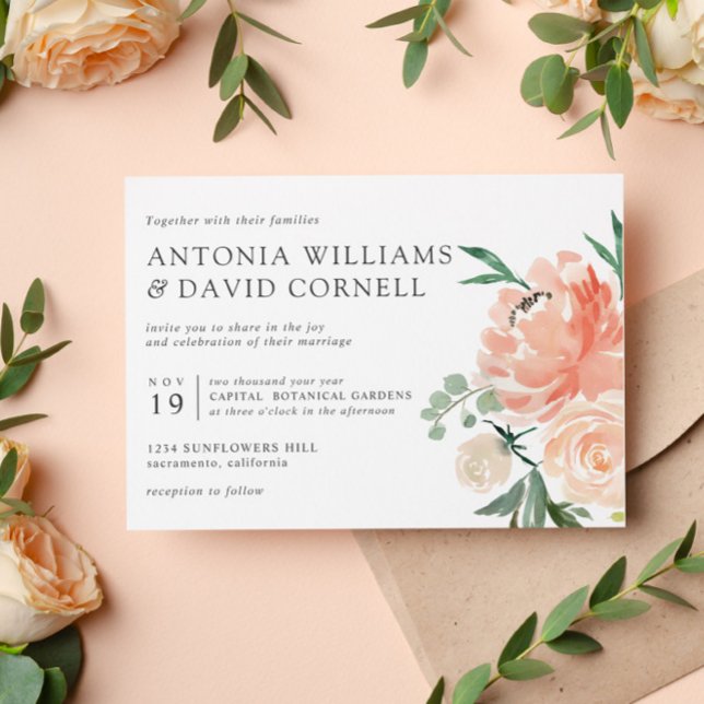 Invitación En flor | Moda boda floral rosado botánico (Subido por el creador)