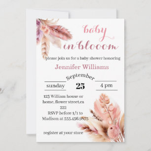 Invitación en flor pampas césped bebé ducha