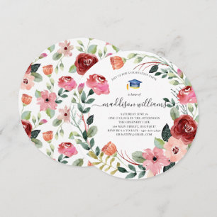 Invitación En flor Partido de Graduación Floral de Rubor