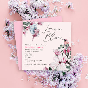Invitación En flor rosa rosa y pájaros ducha de novia