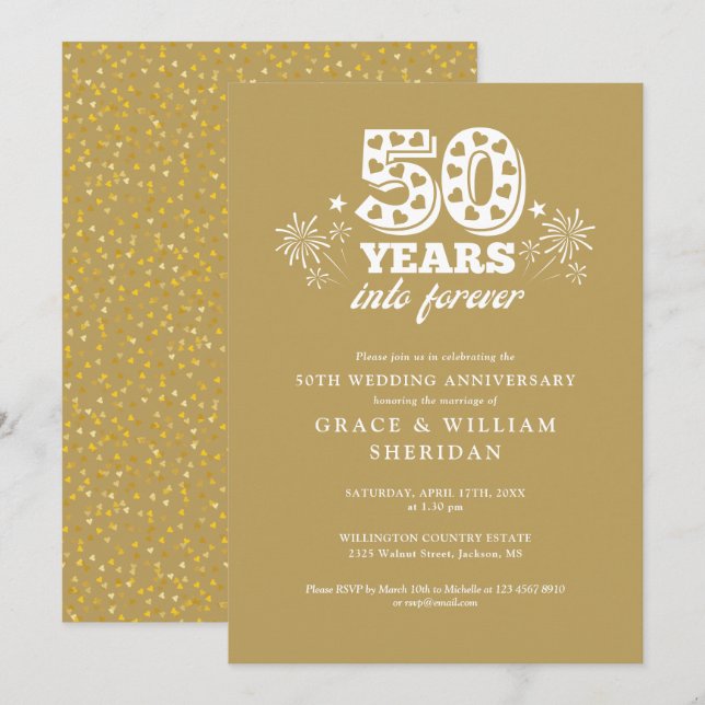 Invitación En Forever Gold 50 Aniversario del Boda (Anverso / Reverso)