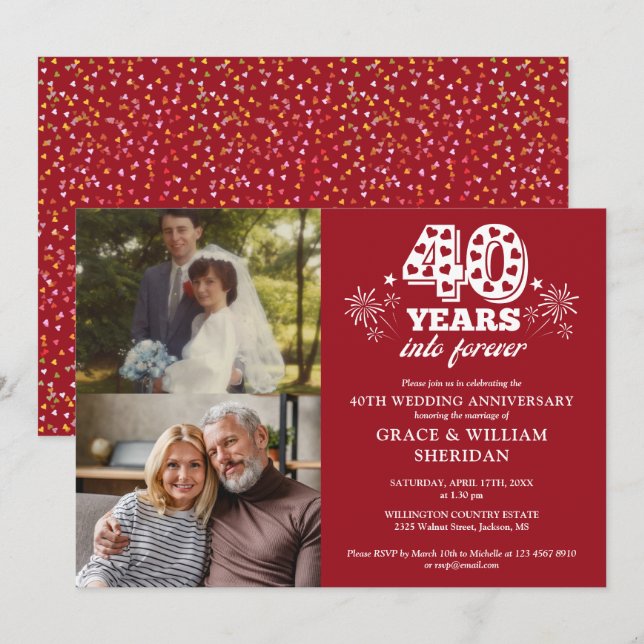 Invitación En Forever Ruby 40 Aniversario del Boda 2 Foto (Anverso / Reverso)