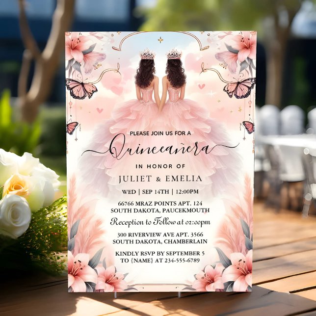 Invitación En Fun Joy Lily Twin Doble Junta Quinceanera (Subido por el creador)
