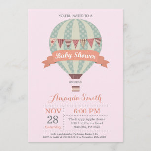 Invitación en globo aerostático Baby Shower rosa