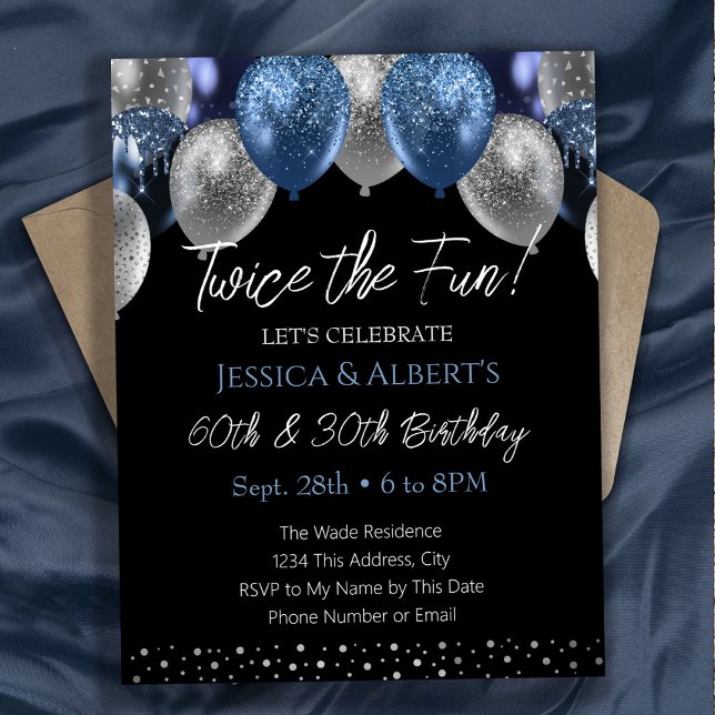 Invitación en globo azul y plateado de cumpleaños  (Subido por el creador)