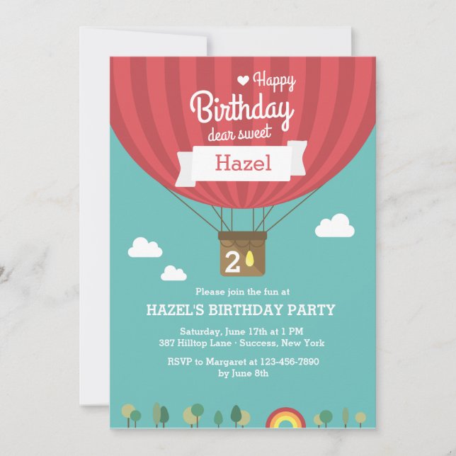 Invitación en globo de cumpleaños de aire caliente (Anverso)