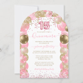 Invitación en globo de Glam Quinceañera rosa