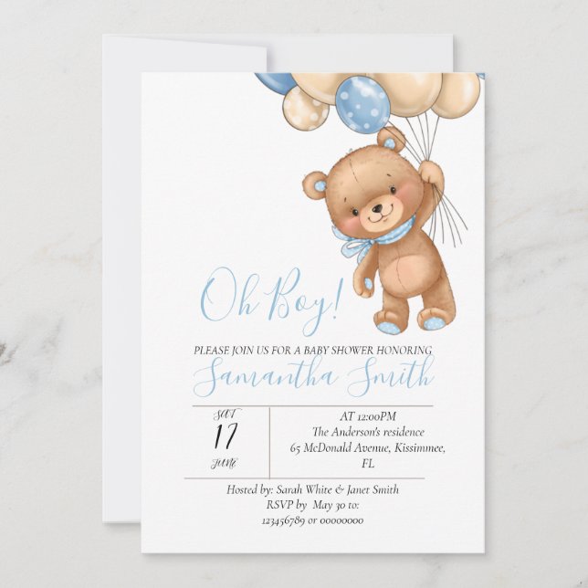 Invitación en globo de Oso de Teddy (Anverso)