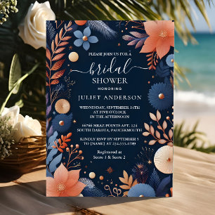 Invitación En Hydrangea Metallic Pure Navy Blue Bridal Shower