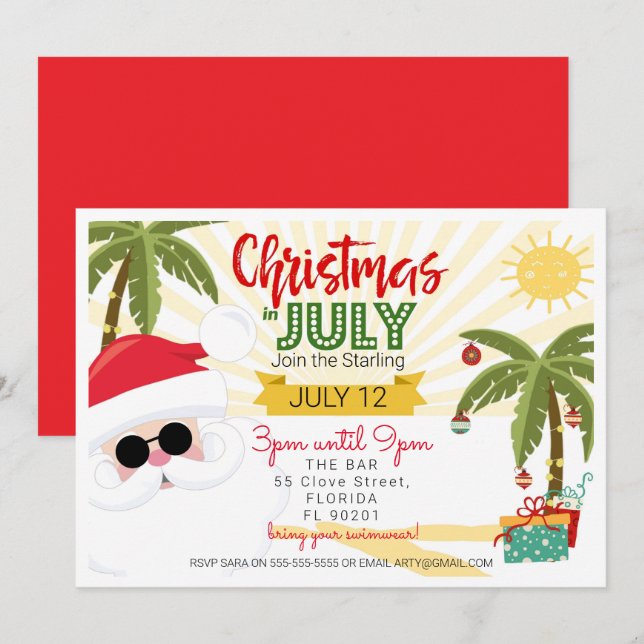 Invitación en julio, fiesta de verano divertido (Anverso / Reverso)