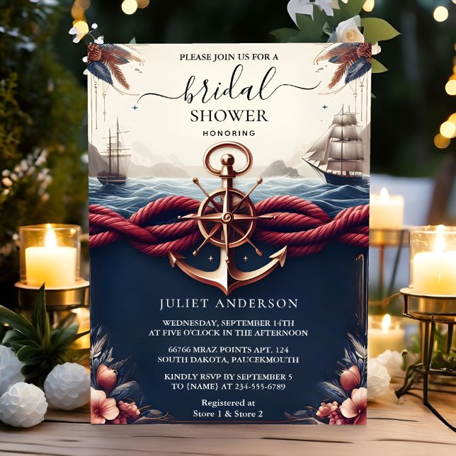Invitación En Knot Boat Ship Navy en Blue Nautical Bridal Sho (Subido por el creador)