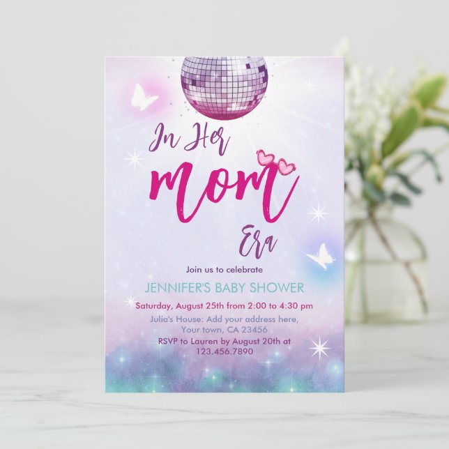 Invitación En la era de su mamá Baby Shower de música púrpura (Anverso de pie)